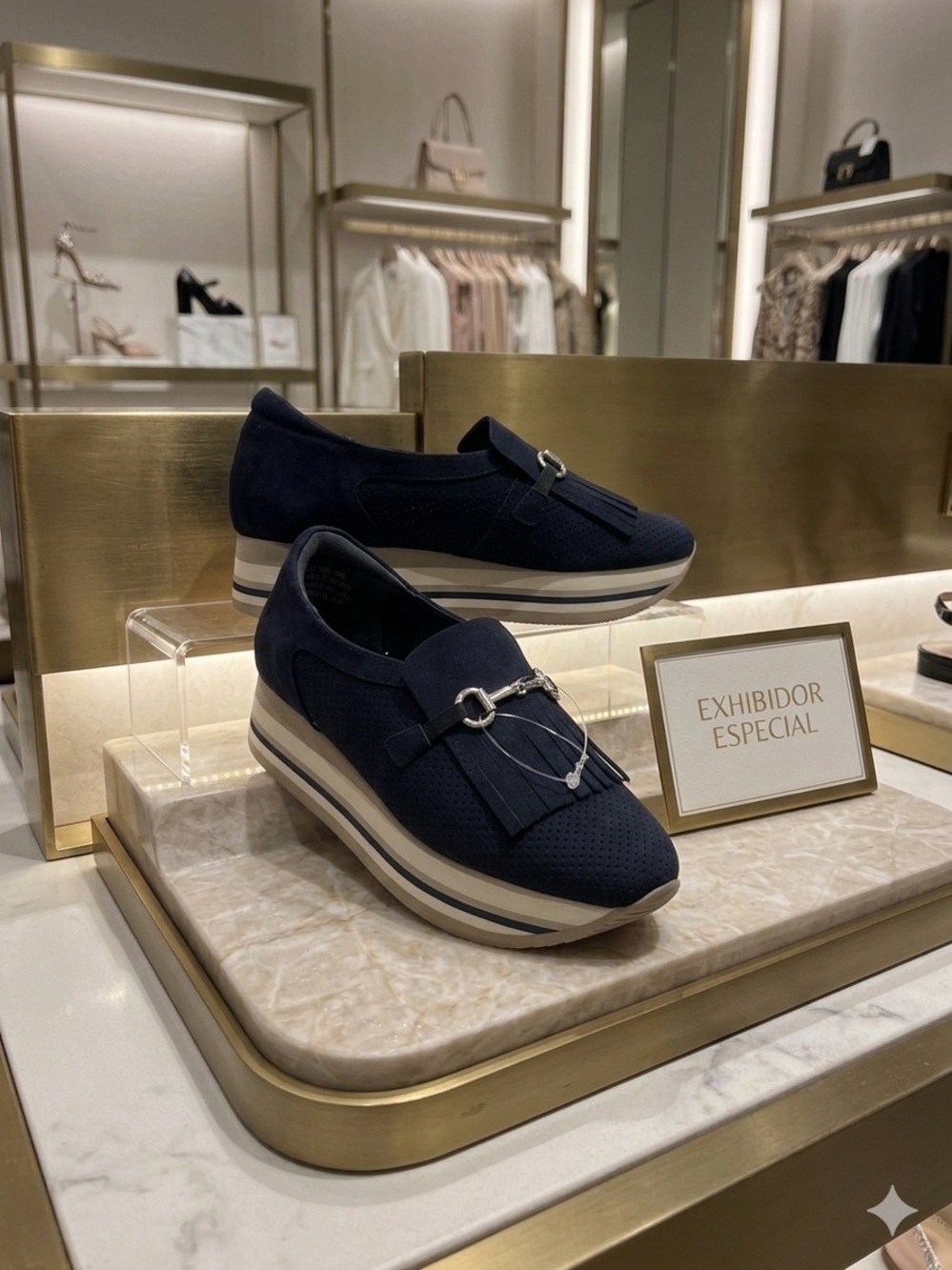 crown & ivy Navy Slip-On Platform Moccasins with Tassel Bit
